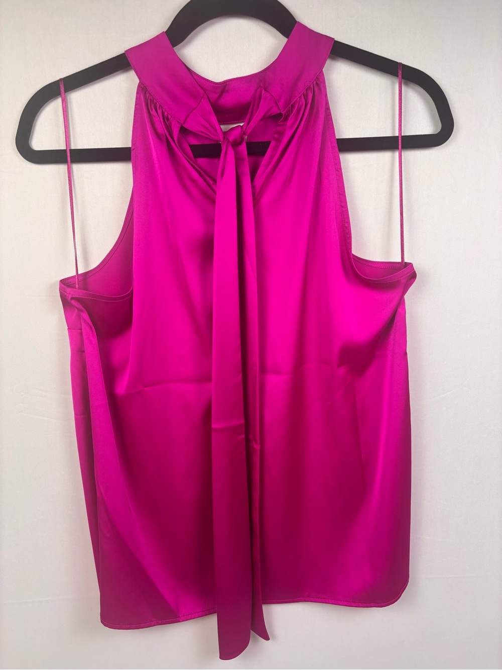 INC Fuchsia Pink Satin Look Halter Tie Neck Sleeveless Blouse Small